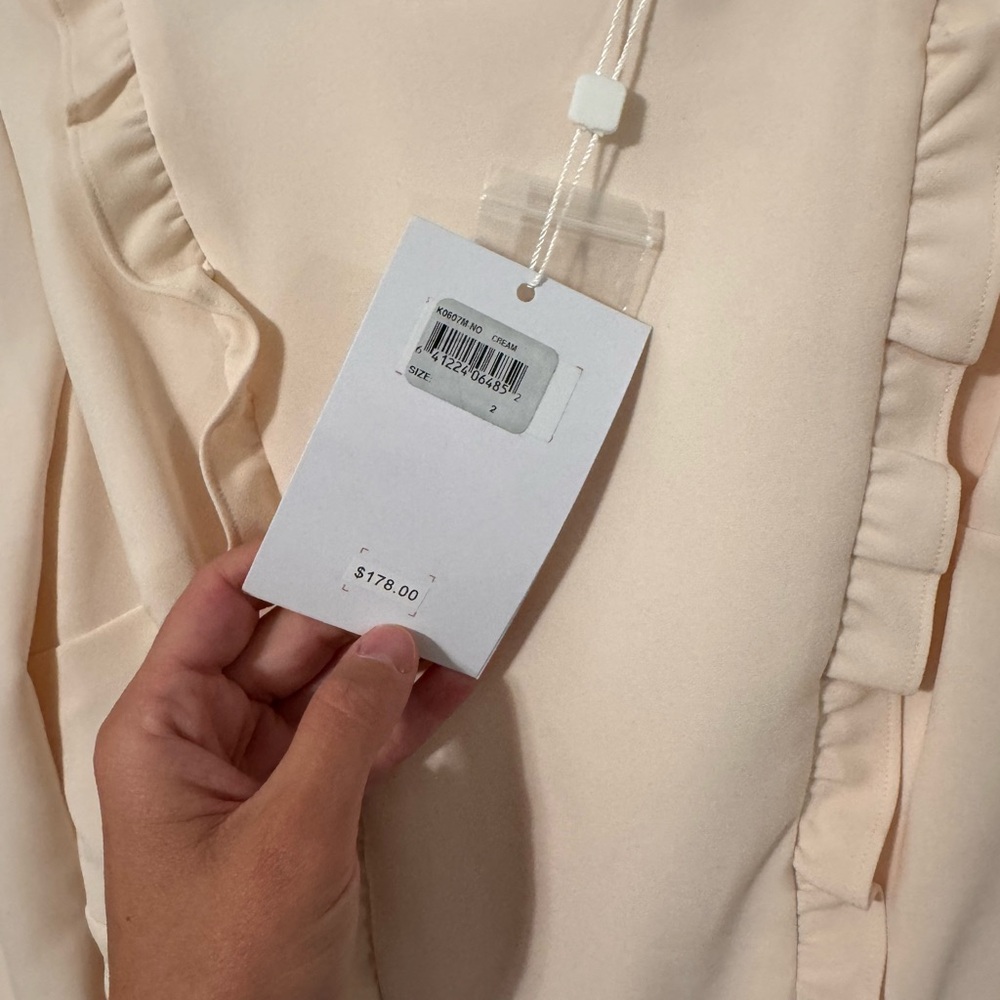 Cream Ruffle Trim Long Sleeve Dress - Picture 3 of 7